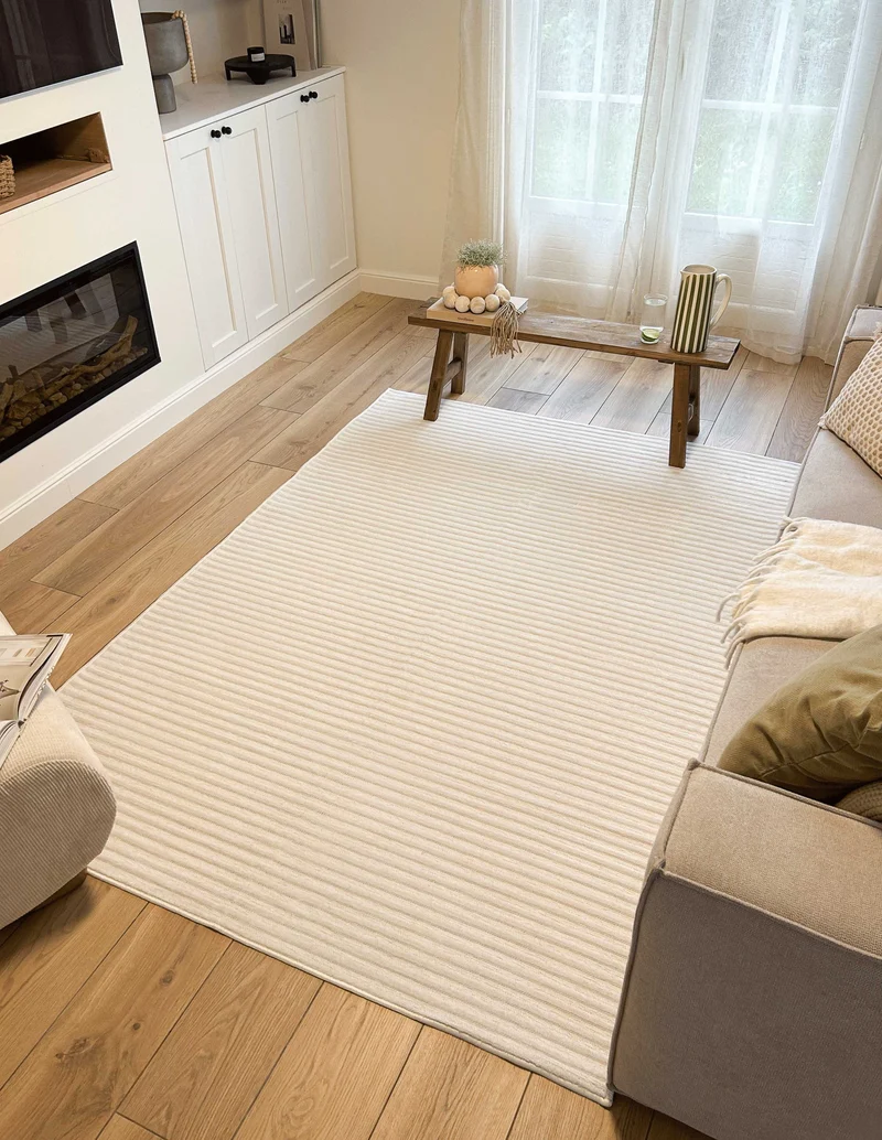 GARDEN - Tapis d'intérieur et extérieur blanc à rayures fines blanches en relief - GAR1035BLA