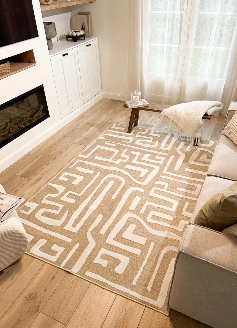GARDEN - Tapis d'intérieur et extérieur beige à motifs lignes abstraites blanches - GAR951BEI