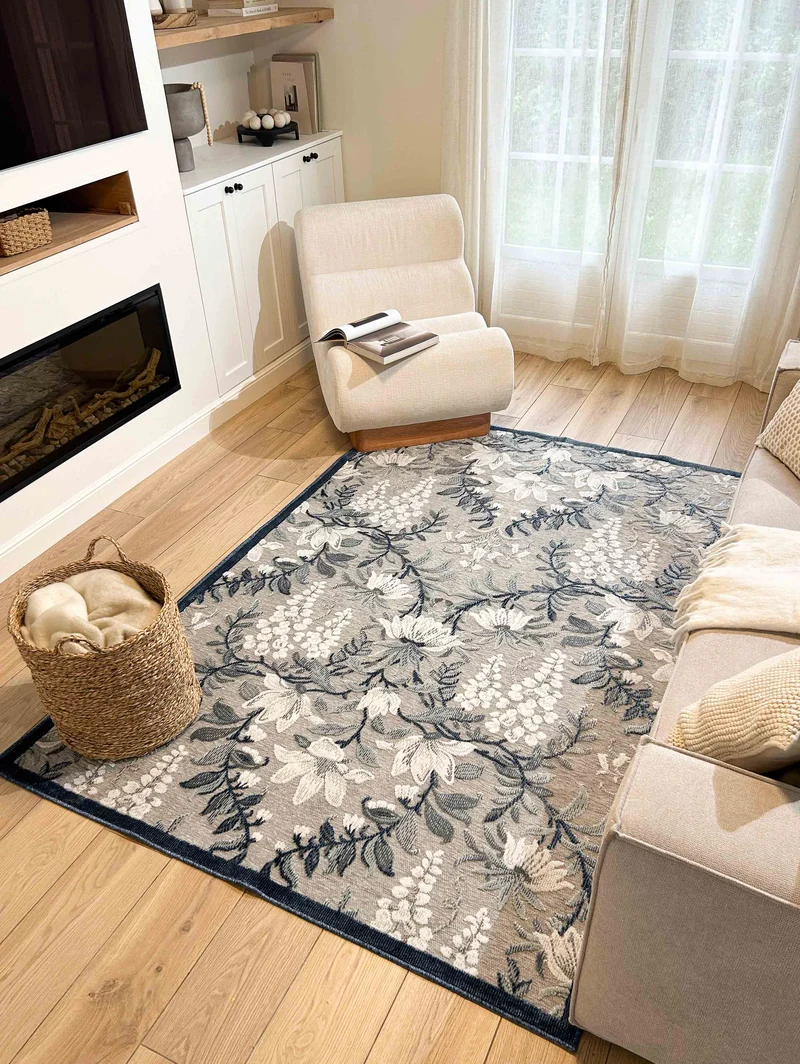 GARDEN - Tapis d'intérieur et extérieur blanc et bleu à motifs fleuris - GAR475BLE