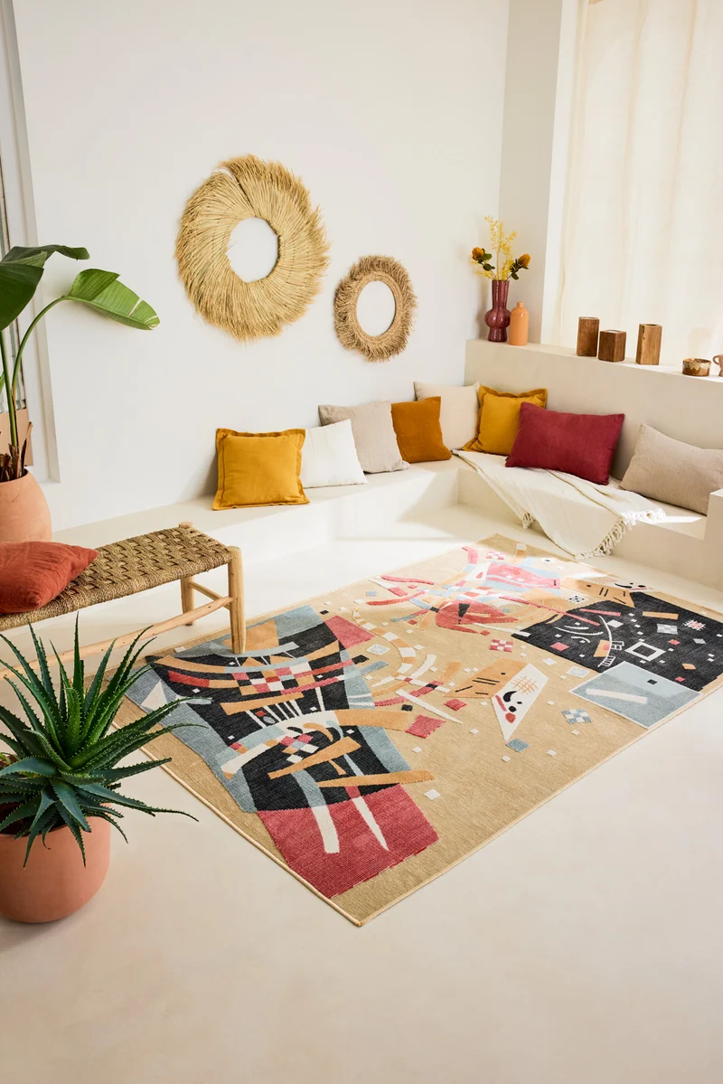GARDEN - Tapis d'intérieur et extérieur beige à motifs artistiques colorés - GAR1305BEI