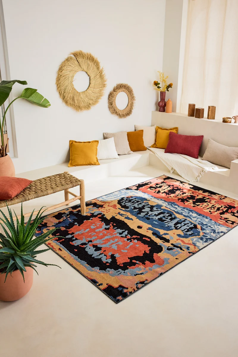 GARDEN - Tapis d'intérieur et extérieur noir à motifs abstraits colorés - GAR1302NOI