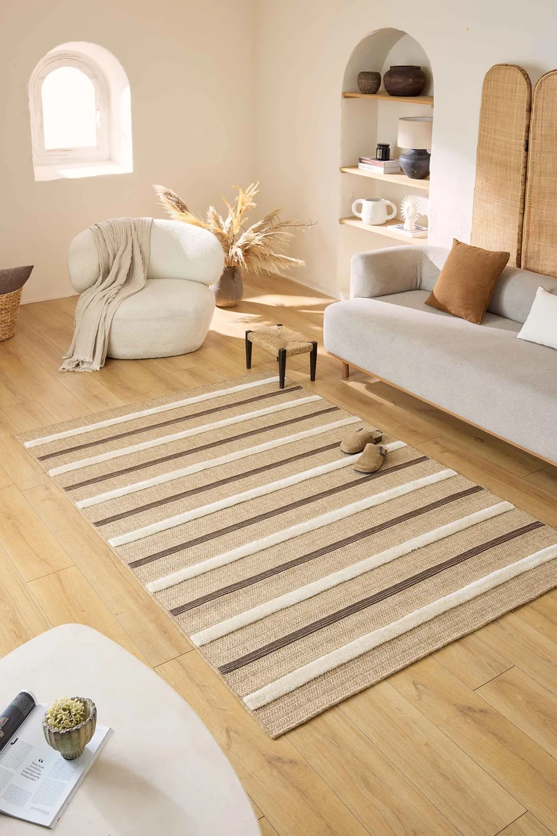 PALMA - Tapis aspect jute à motif rayé blanc - PAL9492BLA