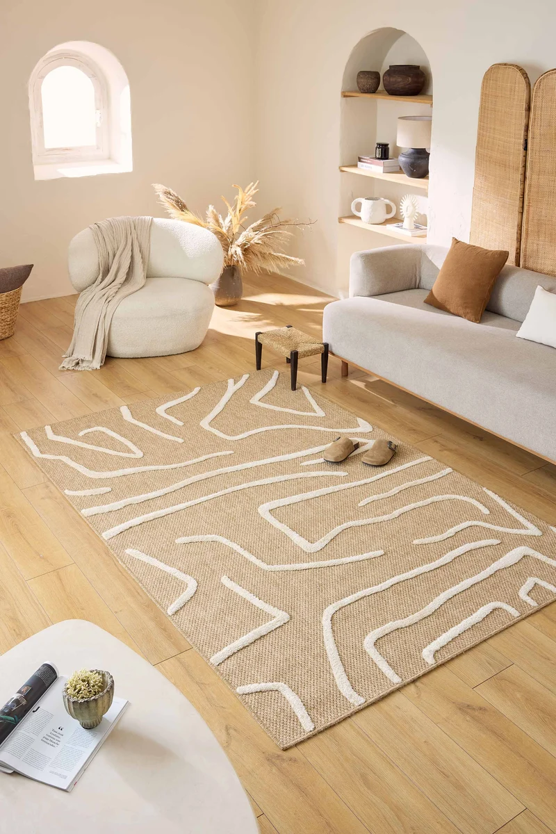 PALMA - Tapis en aspect jute à motif géométrique blanc - PAL9490BLA