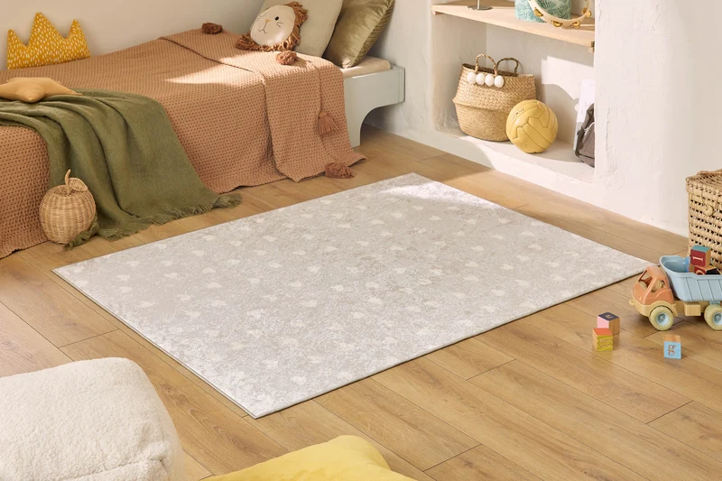 HAPPY - Tapis enfant lavable en machine gris à motifs cœurs - HAP735BEI