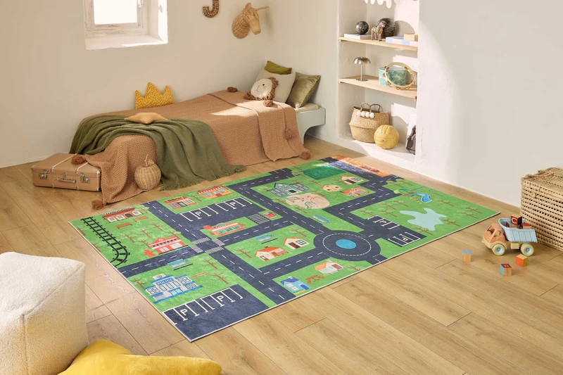 HAPPY - Tapis enfant vert à motif circuit - HAP738VER