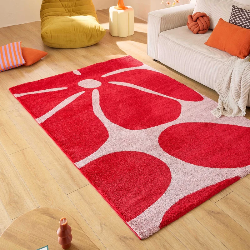 GROOVY - Tapis salon vintage année 70 rouge - GRO385ROU