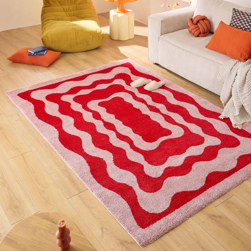 GROOVY - Tapis vintage style année 70 rouge - GRO382ROU