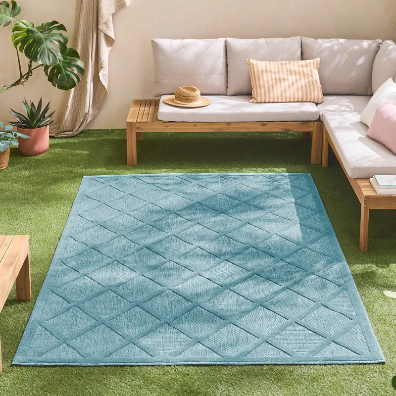 SANTORINI - Tapis d'intérieur et d'extérieur à motifs losanges turquoise - SAN991TUR