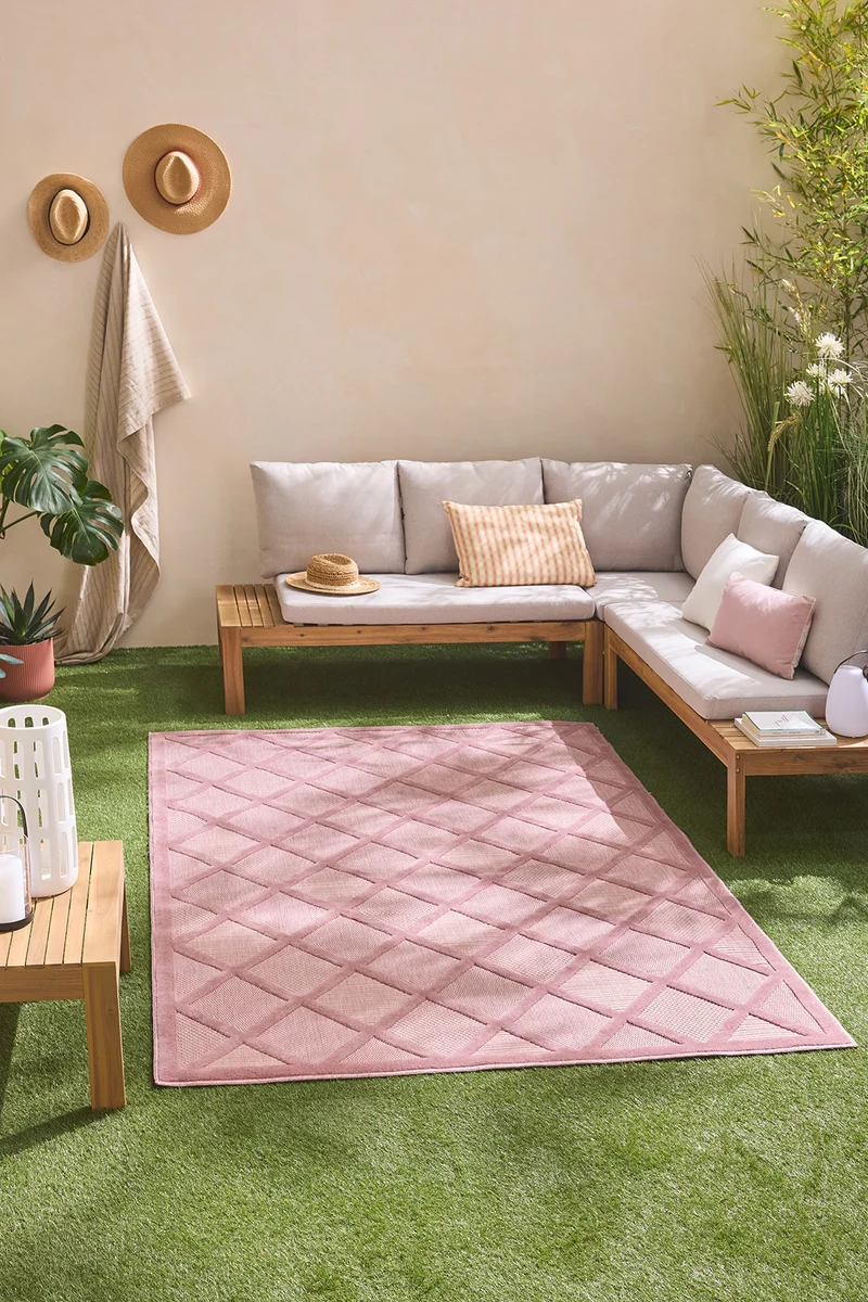 SANTORINI - Tapis d'intérieur et d'extérieur à motifs losanges rose - SAN991ROS