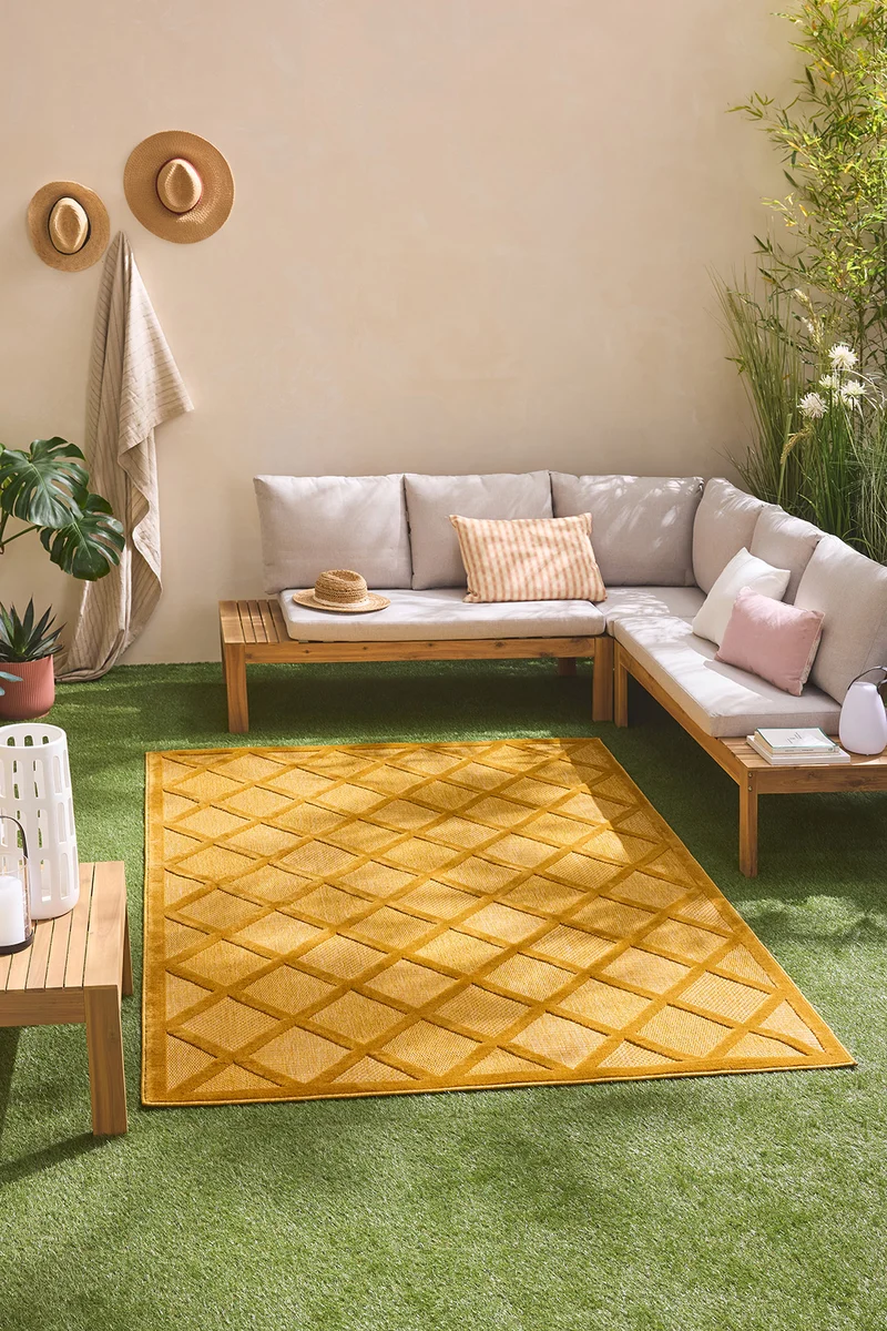 SANTORINI - Tapis d'intérieur et d'extérieur à motifs losanges jaune - SAN991JAU