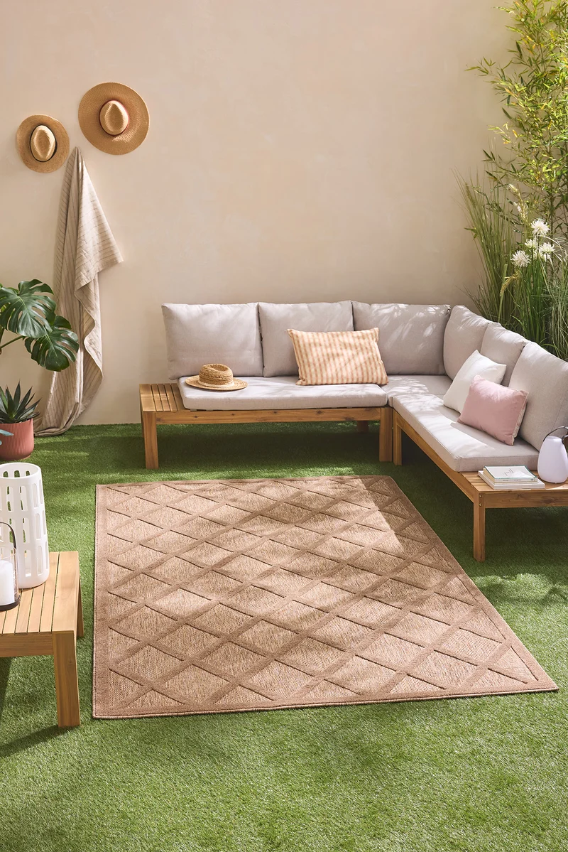SANTORINI - Tapis d'intérieur et d'extérieur à motifs losanges beige - SAN991BEI