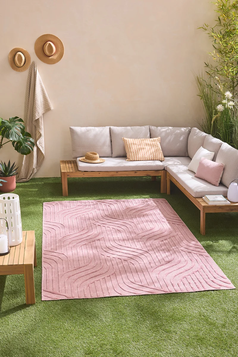 SANTORINI - Tapis d'intérieur et extérieur motif graphique rose - SAN989ROS