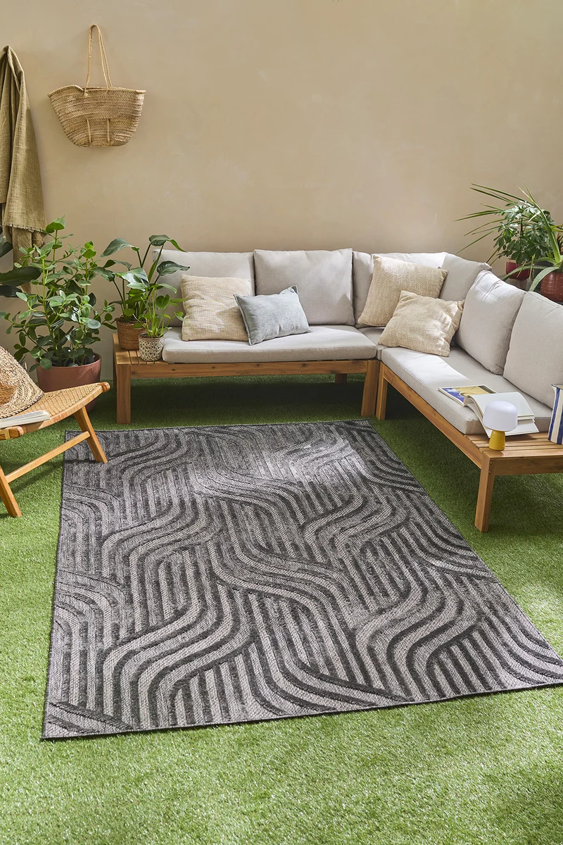SANTORINI - Tapis d'intérieur et extérieur motif graphique noir - SAN989NOI