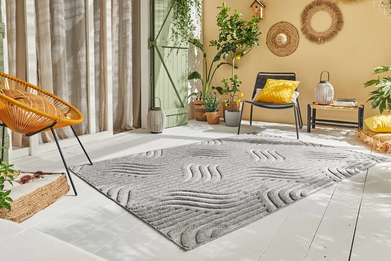SANTORINI - Tapis d'intérieur et extérieur motif graphique gris - SAN989GRI