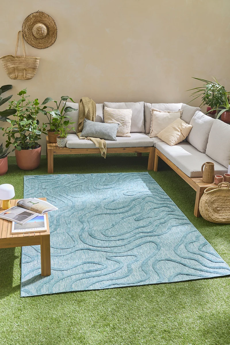 SANTORINI - Tapis d'intérieur et extérieur au motif abstrait turquoise - SAN988TUR