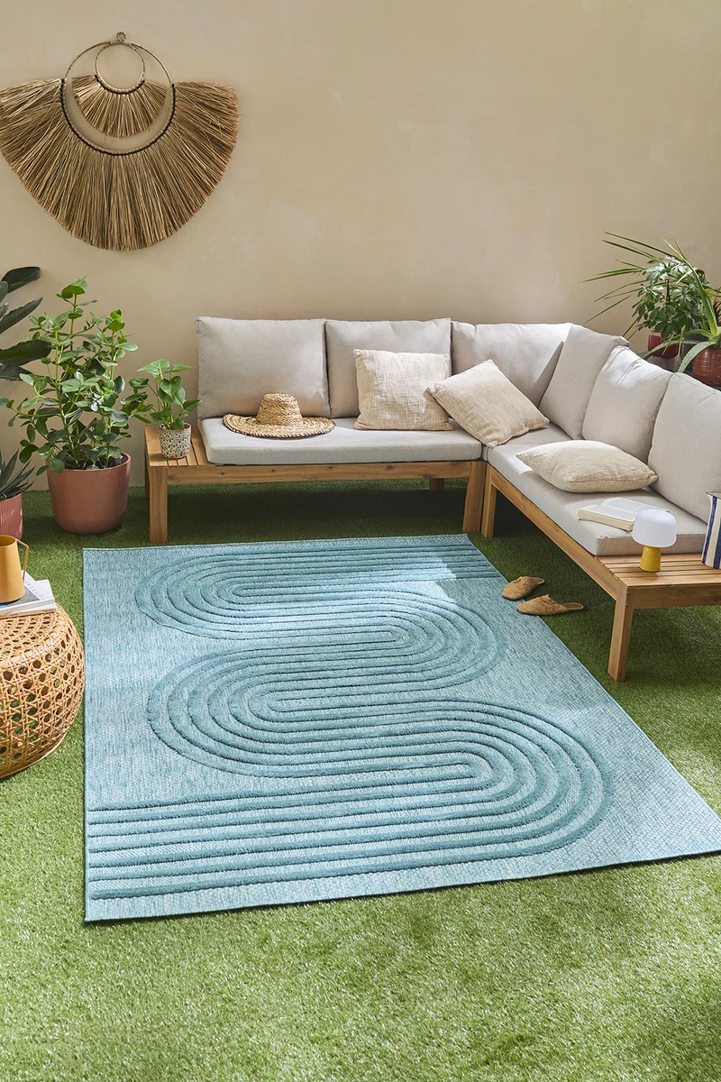 SANTORINI - Tapis intérieur et extérieur motifs de vagues turquoise - SAN987TUR