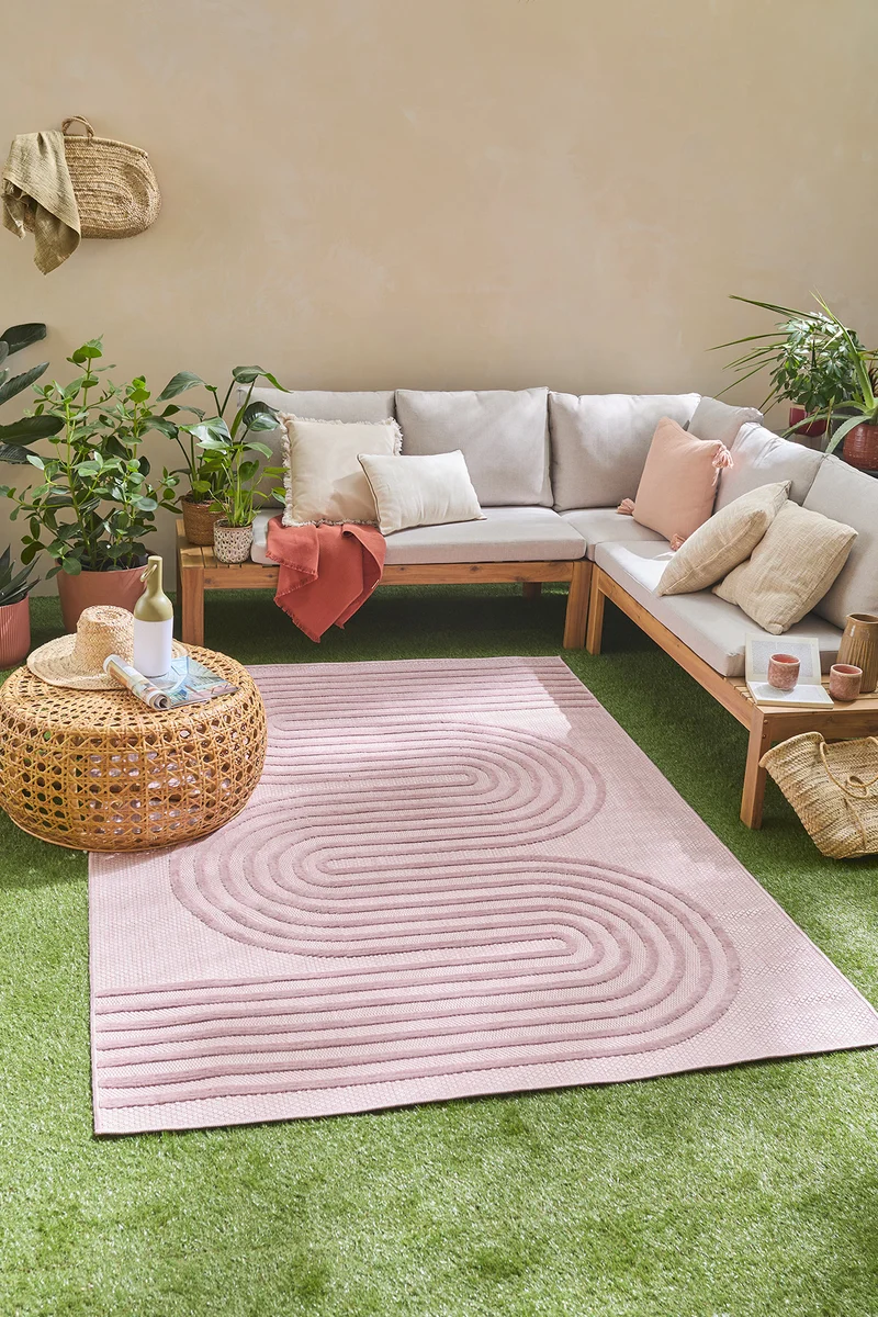 SANTORINI - Tapis intérieur et extérieur motifs de vagues rose - SAN987ROS