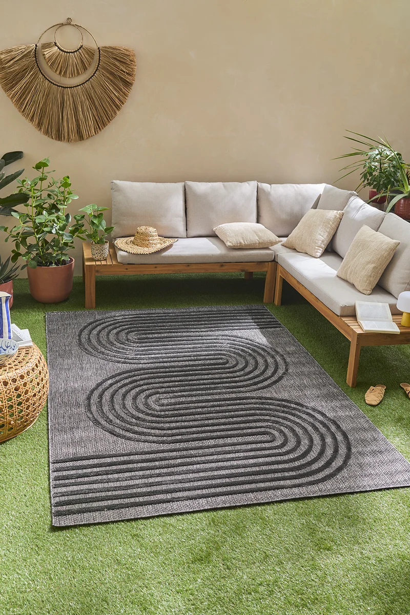 SANTORINI - Tapis intérieur et extérieur motifs de vagues noir - SAN987NOI