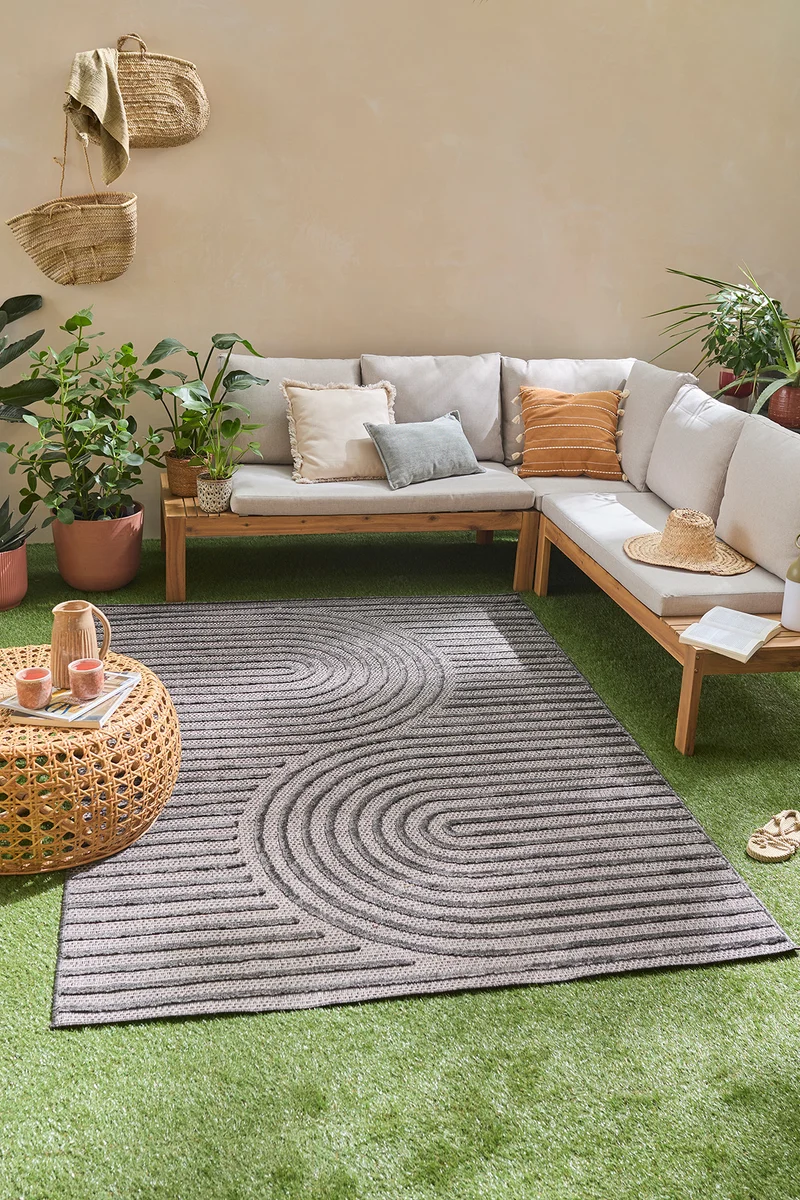SANTORINI - Tapis d'intérieur et extérieur motifs arcs symétriques noir - SAN986NOI