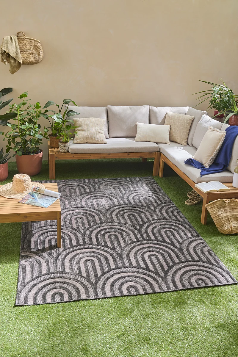 SANTORINI - Tapis d'intérieur et extérieur motif arcs de cercle noir - SAN985NOI