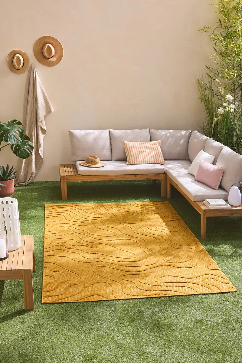 SANTORINI - Tapis d'intérieur et extérieur au motif abstrait jaune - SAN988JAU