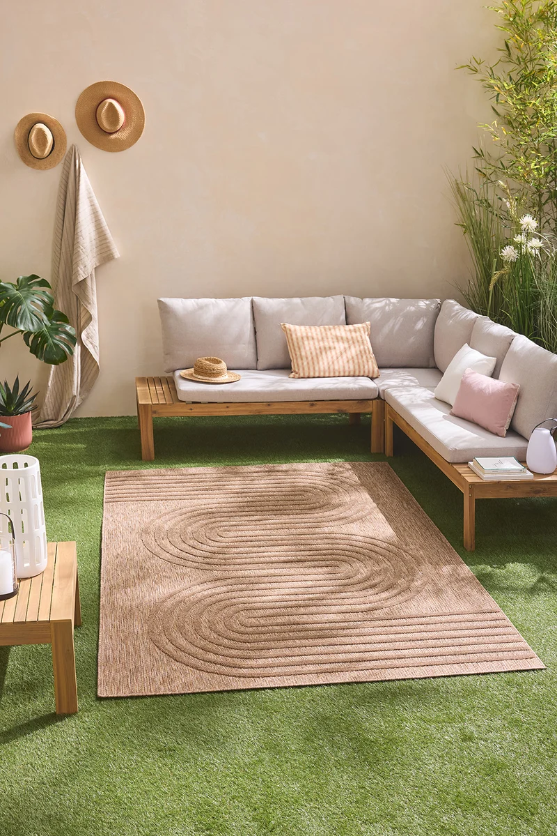 SANTORINI - Tapis intérieur et extérieur motifs de vagues beige - SAN987BEI