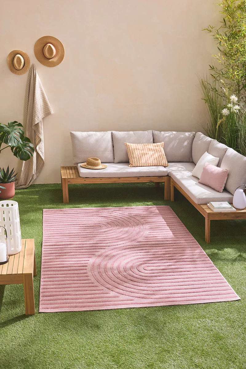 SANTORINI - Tapis d'intérieur et extérieur motifs arcs symétriques rose - SAN986ROS