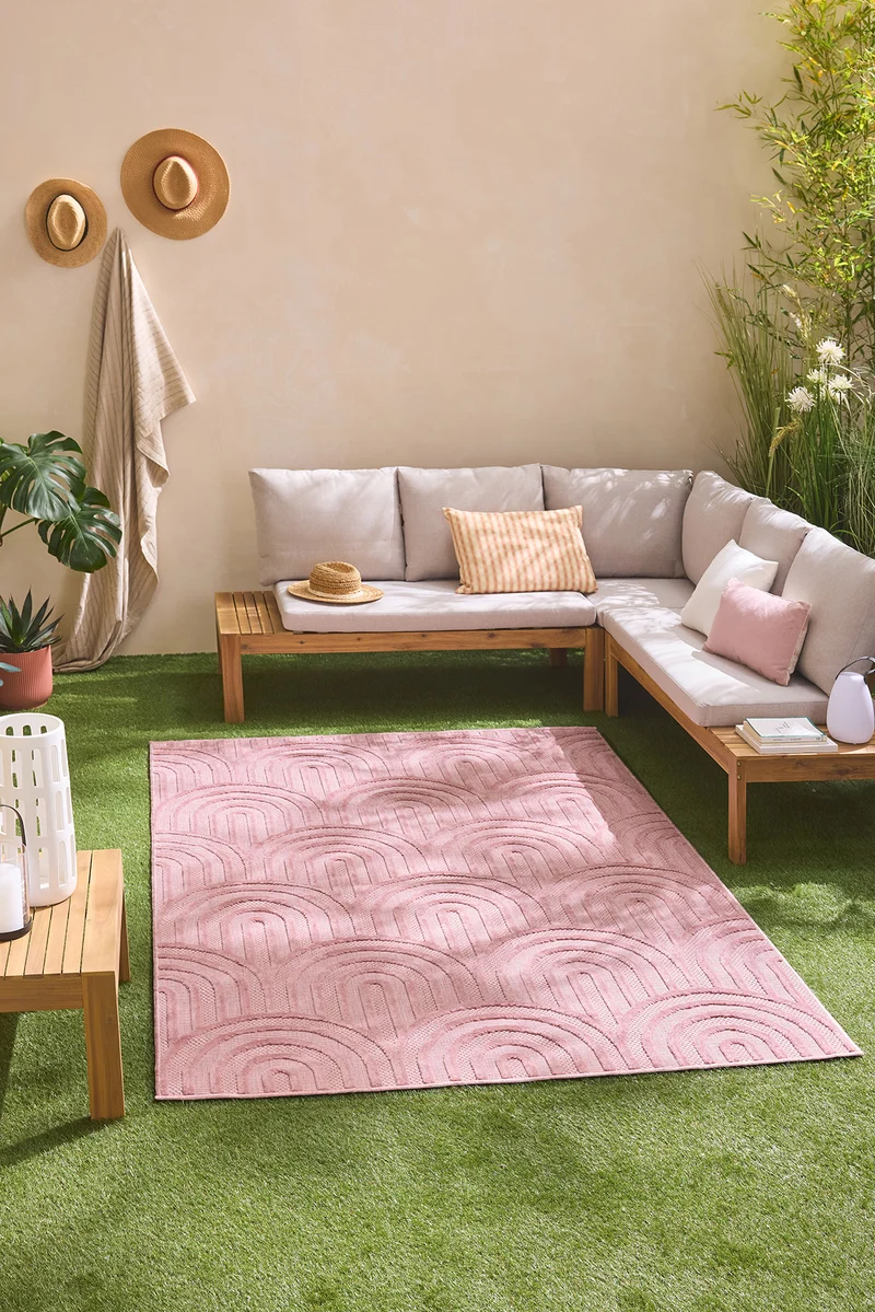 SANTORINI - Tapis d'intérieur et extérieur motif arcs de cercle rose - SAN985ROS