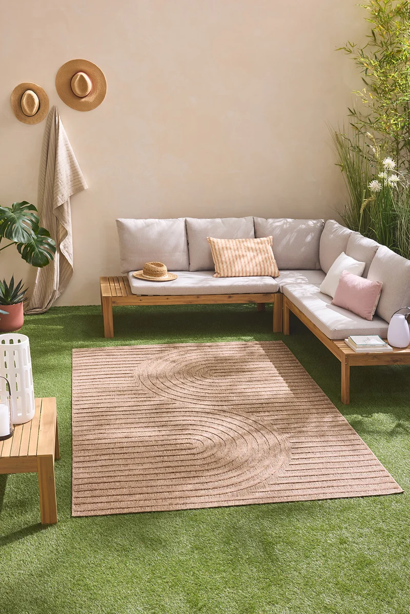SANTORINI - Tapis d'intérieur et extérieur motifs arcs symétriques beige - SAN986BEI