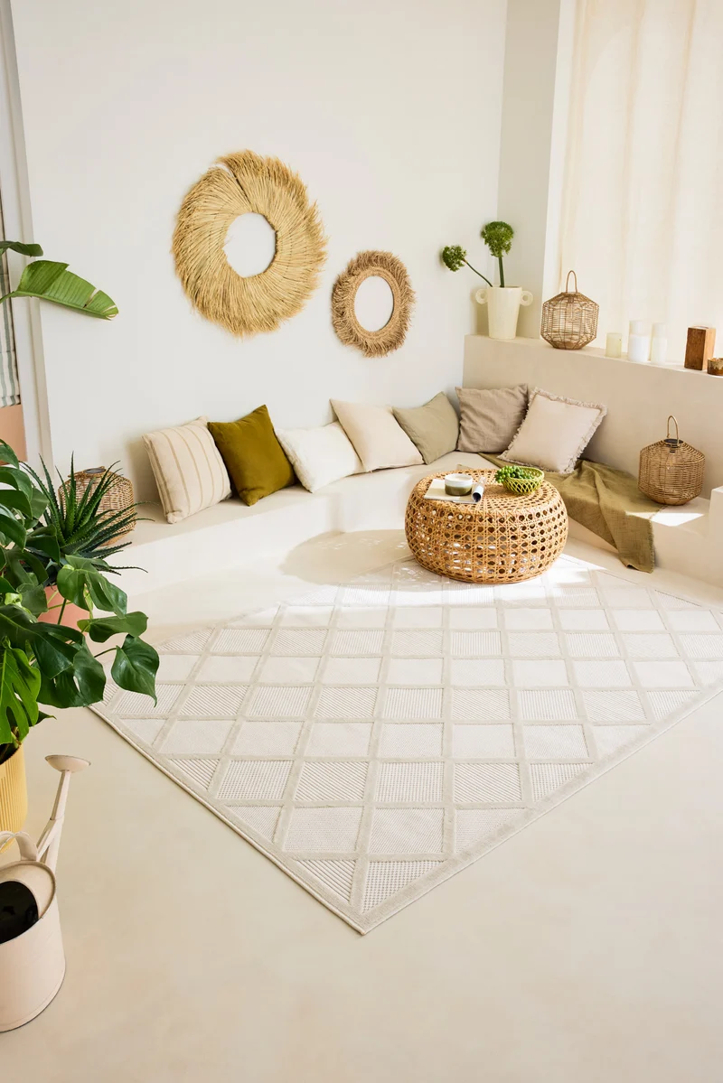 SANTORINI - Tapis d'intérieur et d'extérieur motifs losange blanc - SAN991BLA