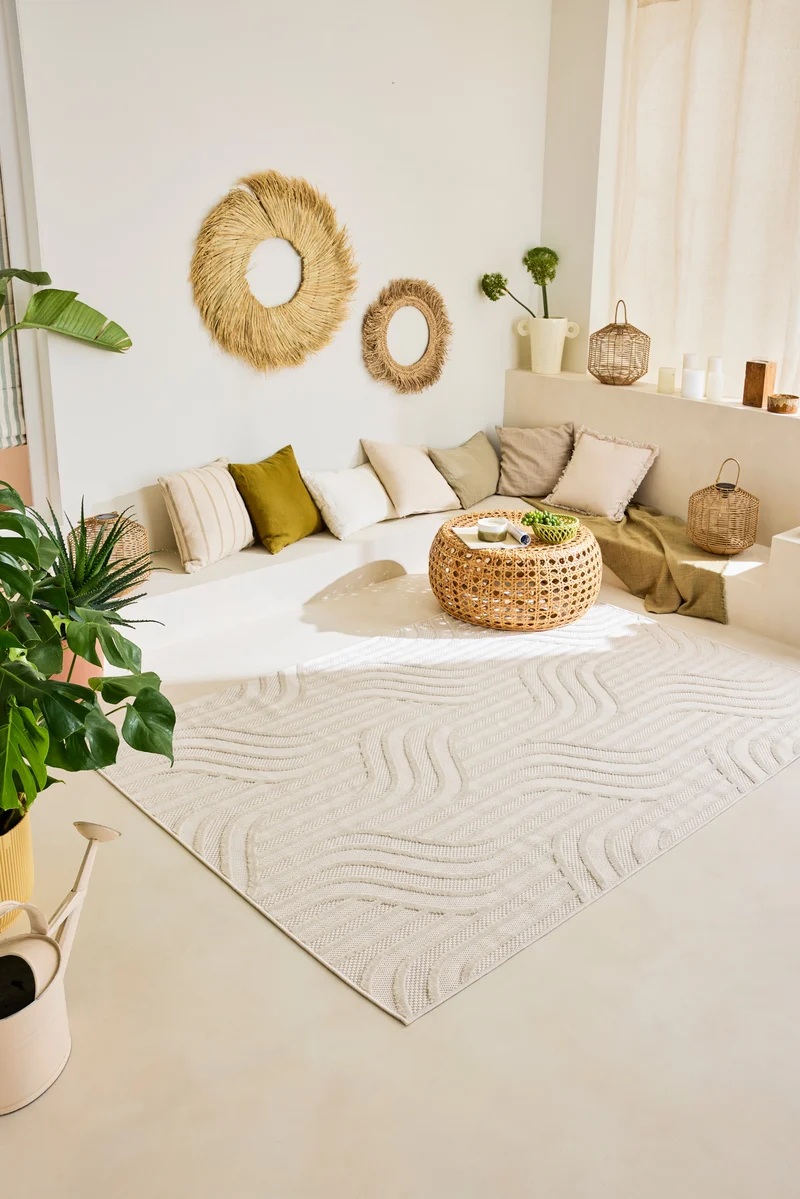 SANTORINI - Tapis d'intérieur et extérieur motif graphique blanc - SAN989BLA