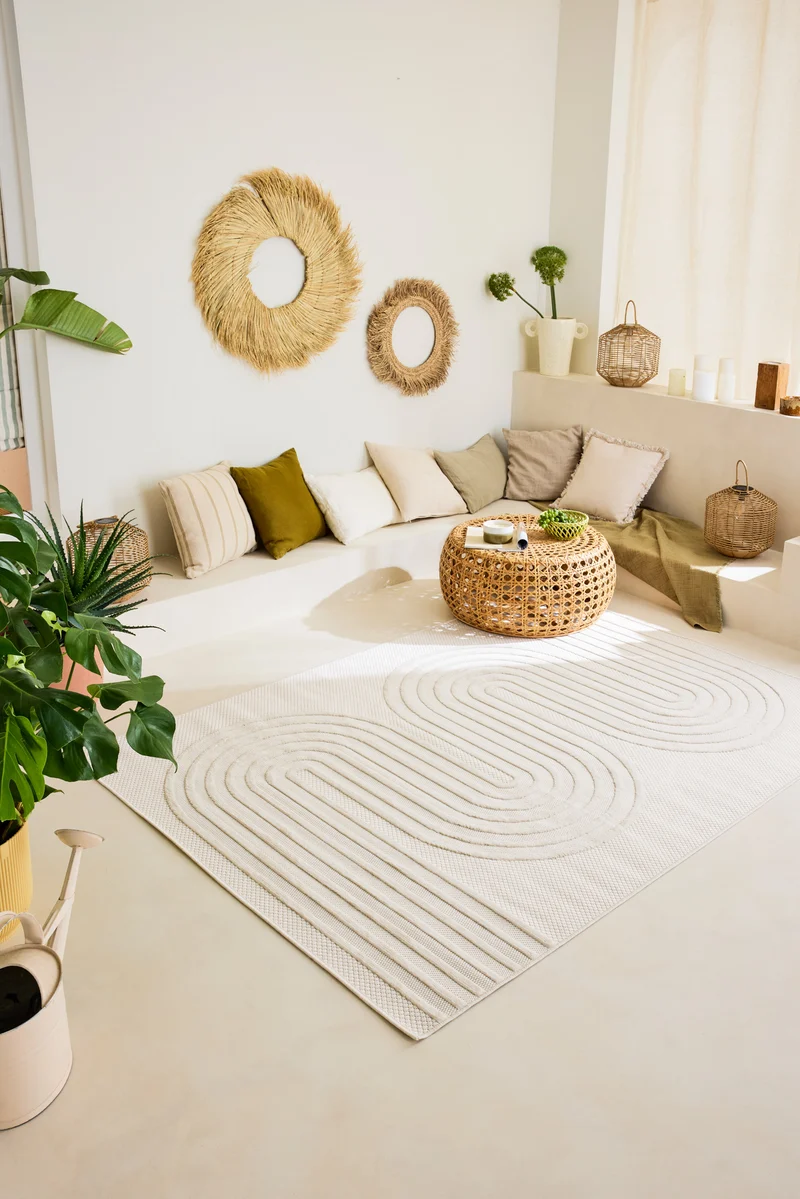SANTORINI - Tapis intérieur et extérieur motifs de vagues blanc - SAN987BLA