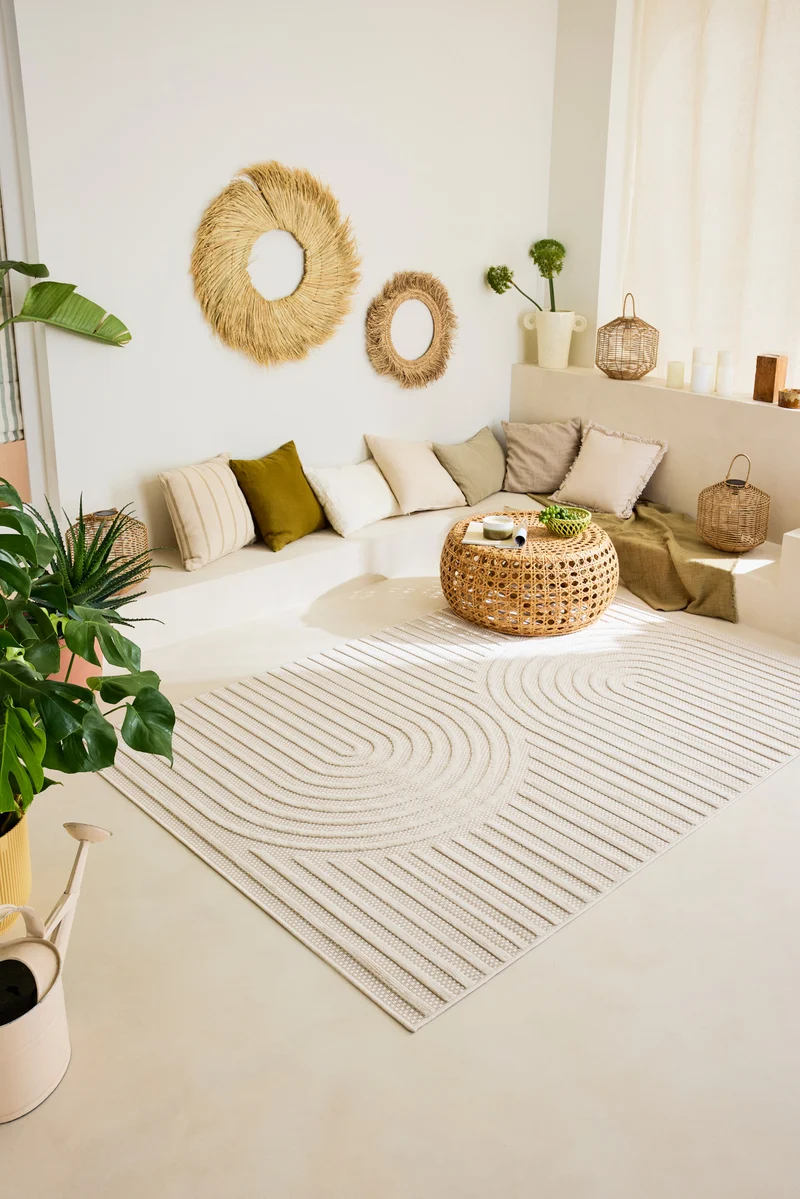 SANTORINI - Tapis d'intérieur et extérieur motifs arcs symétriques blanc - SAN986BLA
