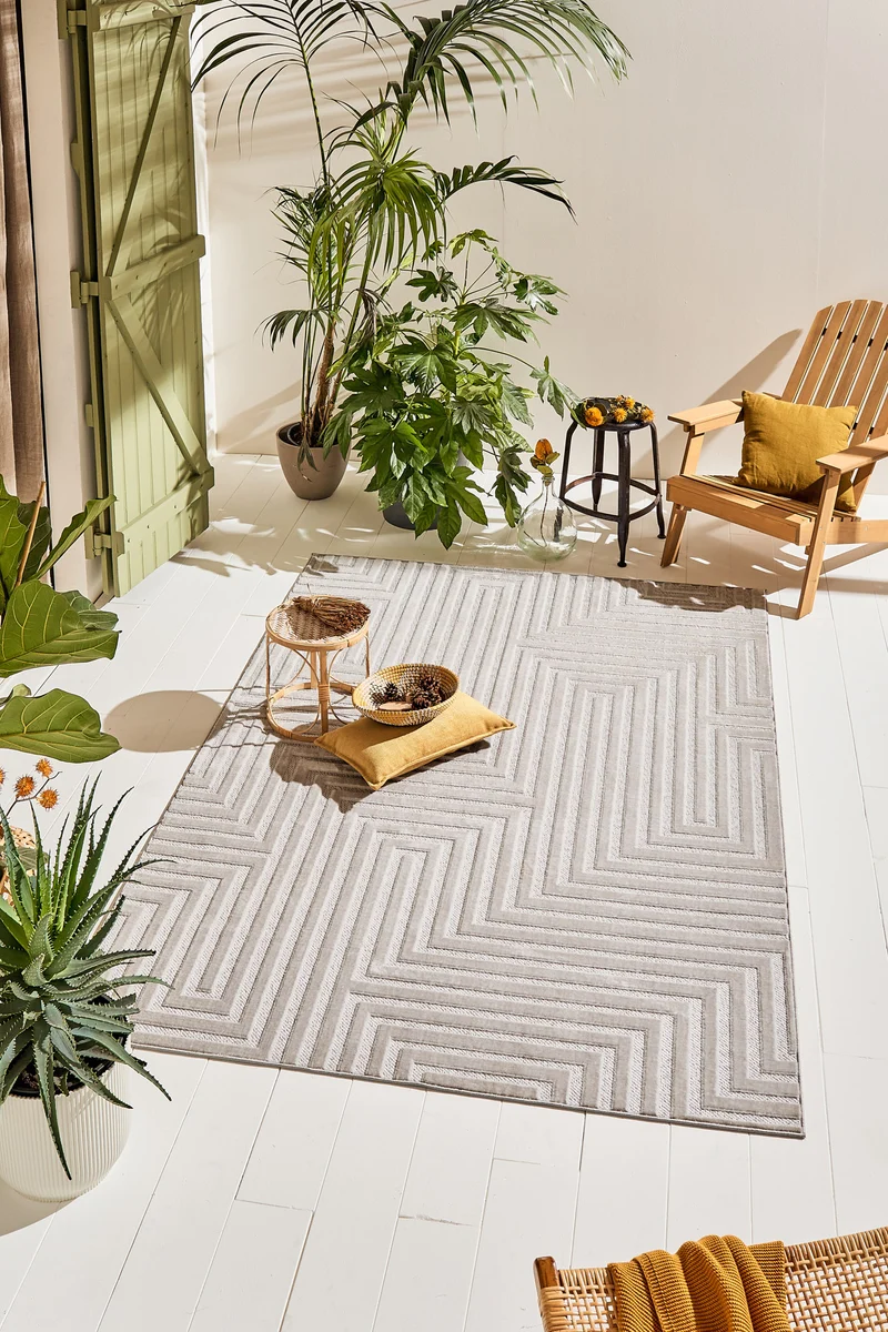 Tapis intérieur extérieur motif abstrait gris : LOO338GRI