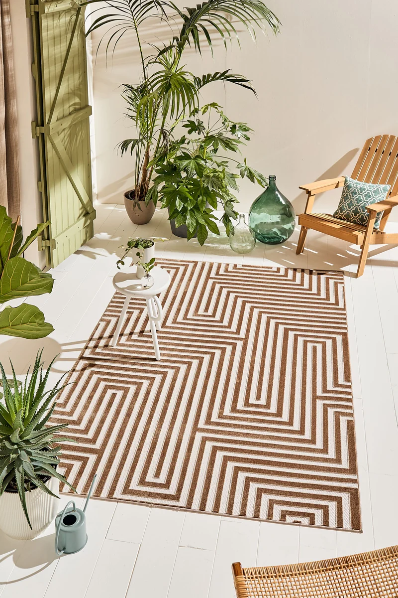 Tapis intérieur extérieur motif abstrait beige : LOO338BEI