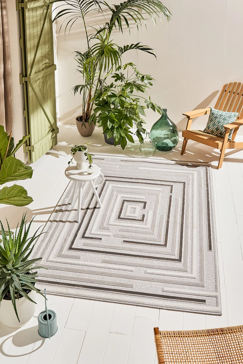 Tapis intérieur extérieur motif rectangle gris : LOO334GRI