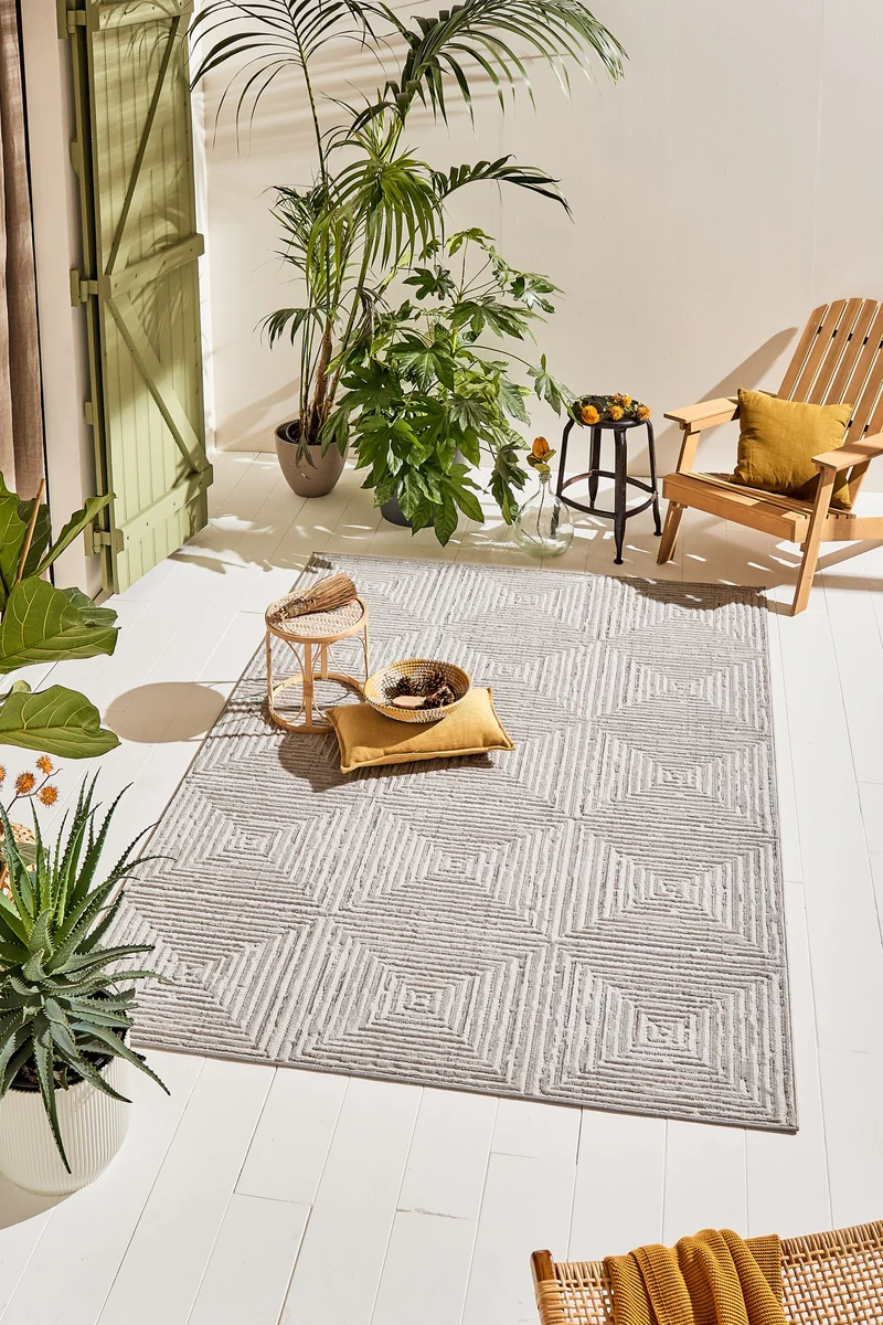 Tapis intérieur extérieur motif damier gris : LOO323GRI
