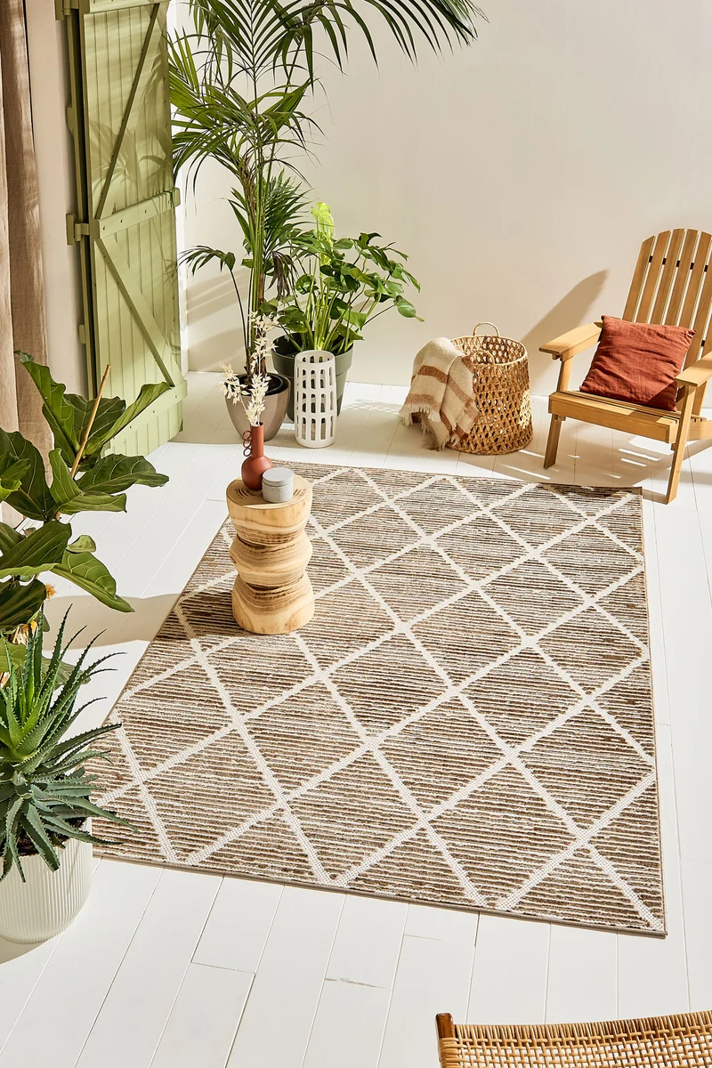 Tapis intérieur extérieur motif petits losanges beige : LOO321BEI