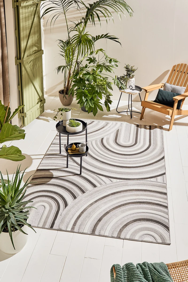 Tapis intérieur extérieur motif arc gris : LOO312GRI