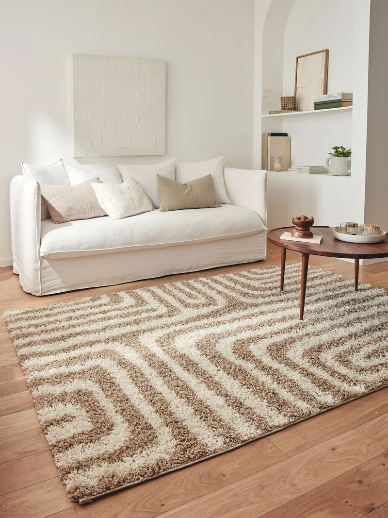 OLYMPE - Tapis à poils longs avec motifs géométriques beiges - OLY1067BEI