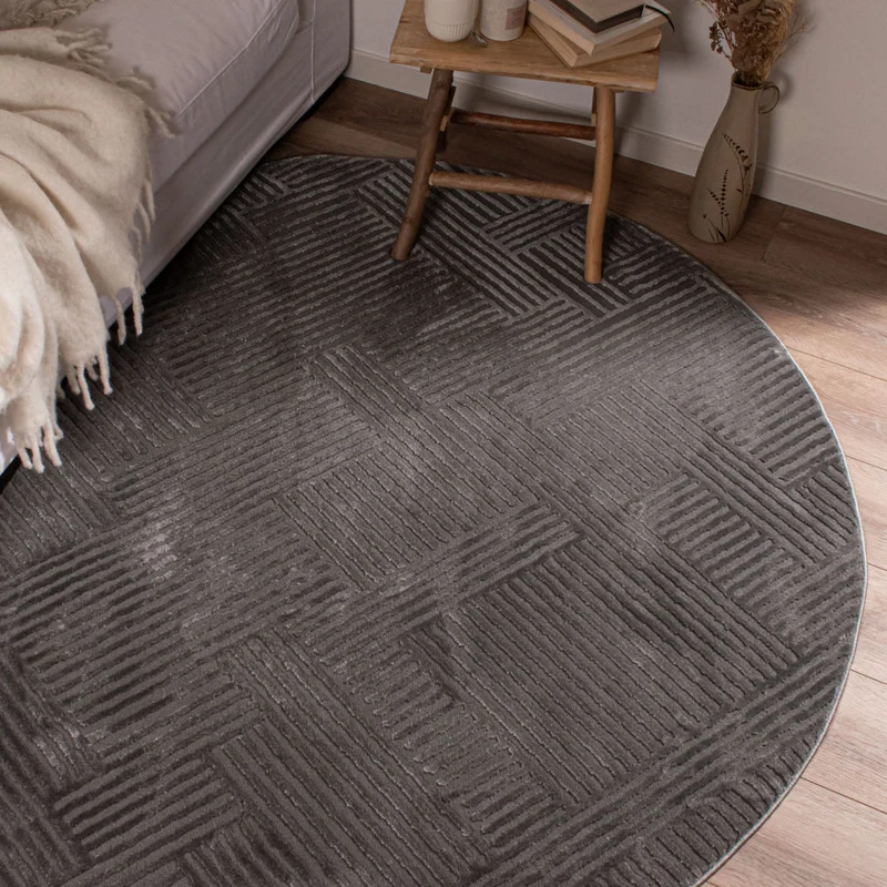 BIANCA - Tapis rond salon moderne gris - BIA160GRI