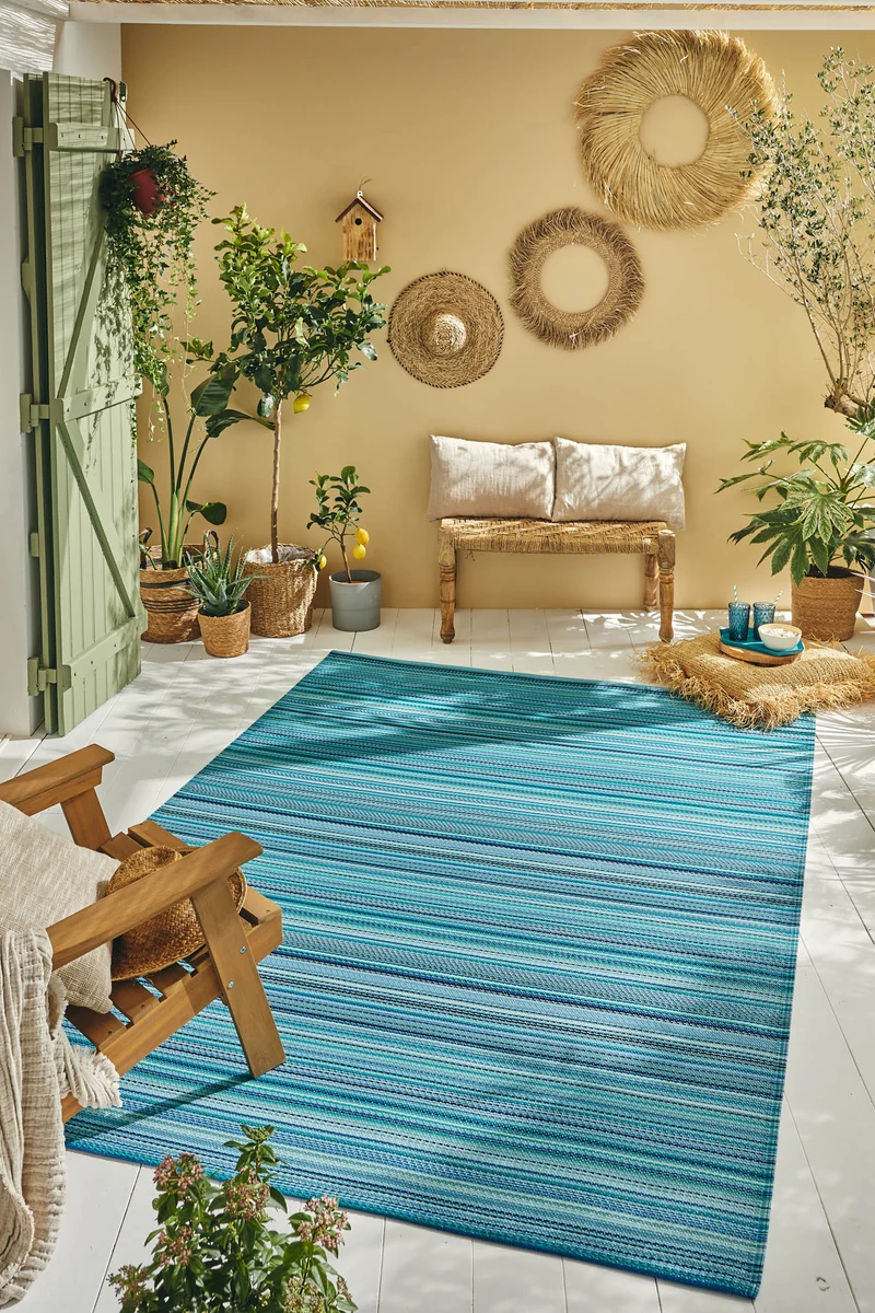 CAPRI - Tapis de jardin bleu à rayures dégradées - CAP1746BLE