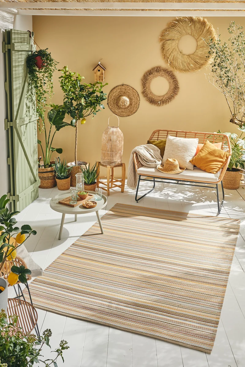 CAPRI - Tapis de jardin beige à rayures dégradées - CAP1746BEI