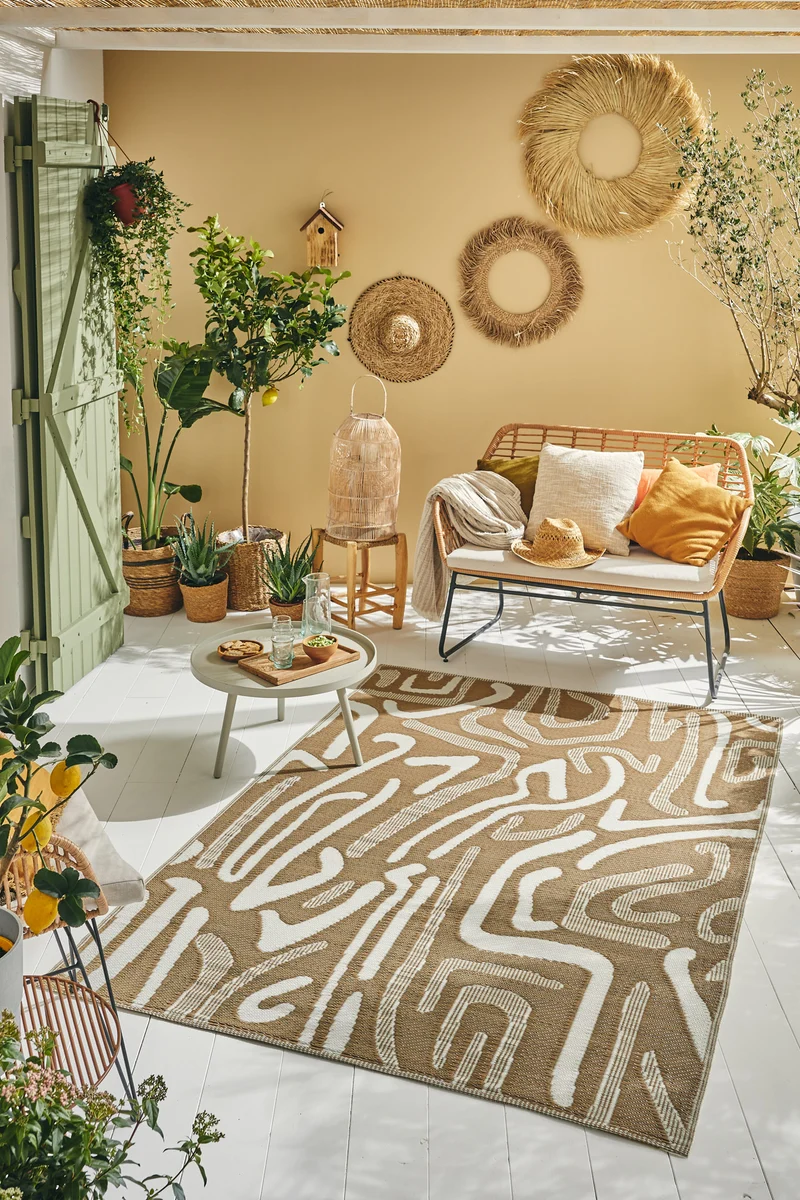 CAPRI - Tapis d'extérieur réversible beige à motifs abstrait - CAP1741BEI