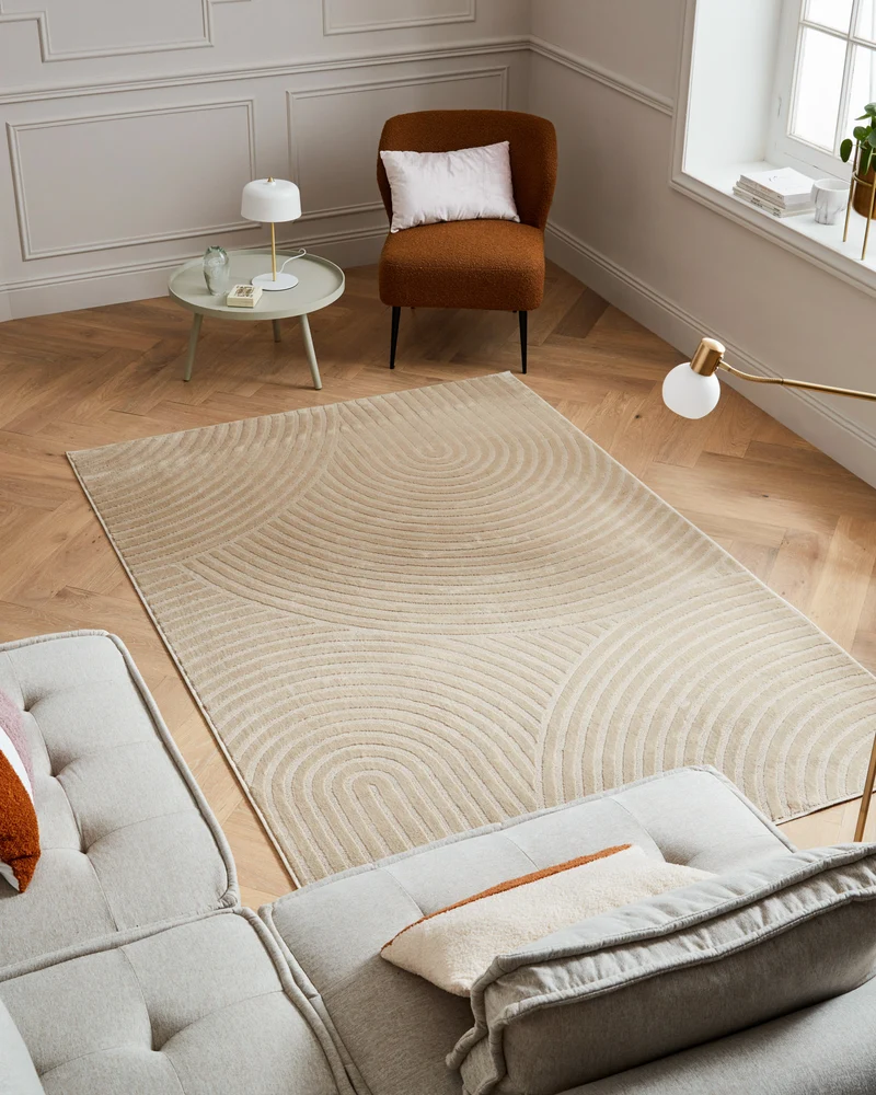 Tapis poils ras motif arc en ciel en relief beige : BLO1043BEI