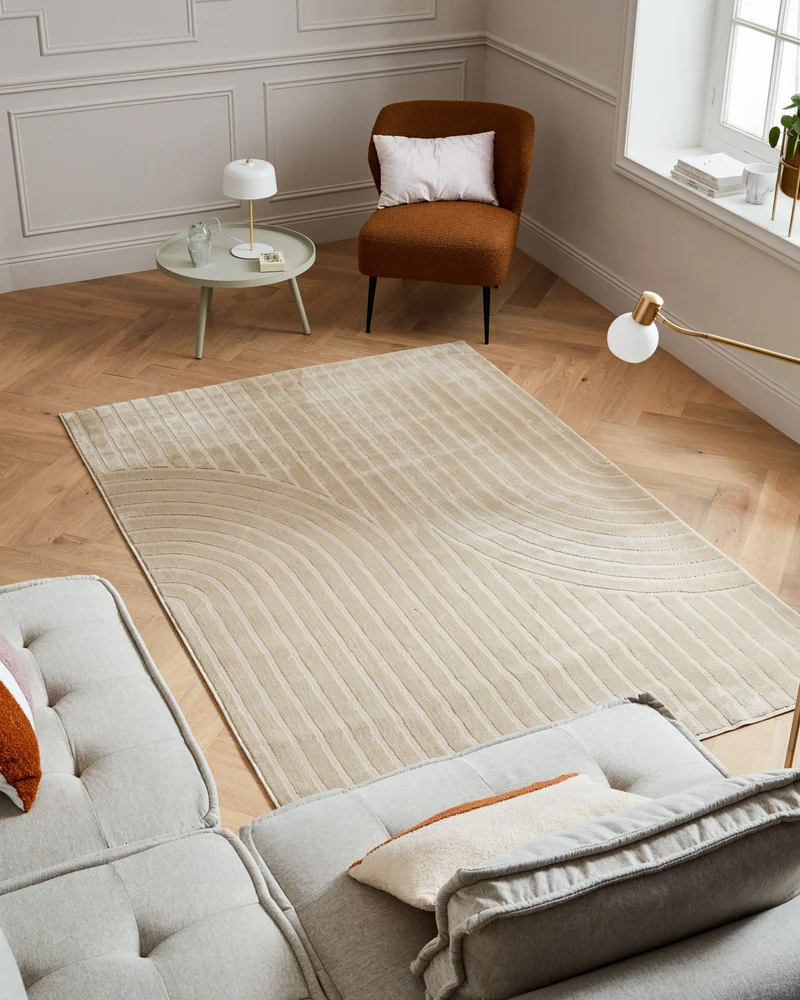 Tapis poils ras motif en relief beige : BLO1042BEI