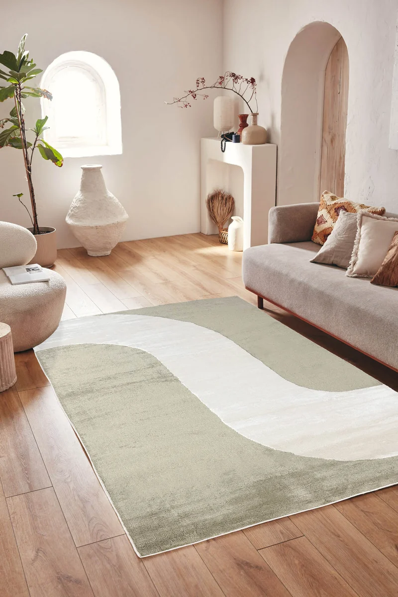 Tapis de salon à poils ras motif vague vert : NEL794VER