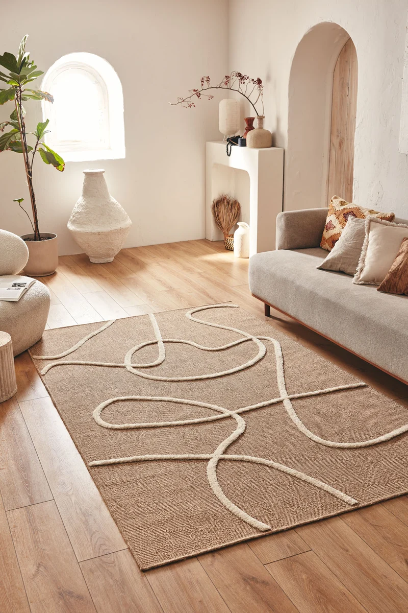 PALMA - Tapis aspect jute à motif abstrait blanc - PAL9494BLA