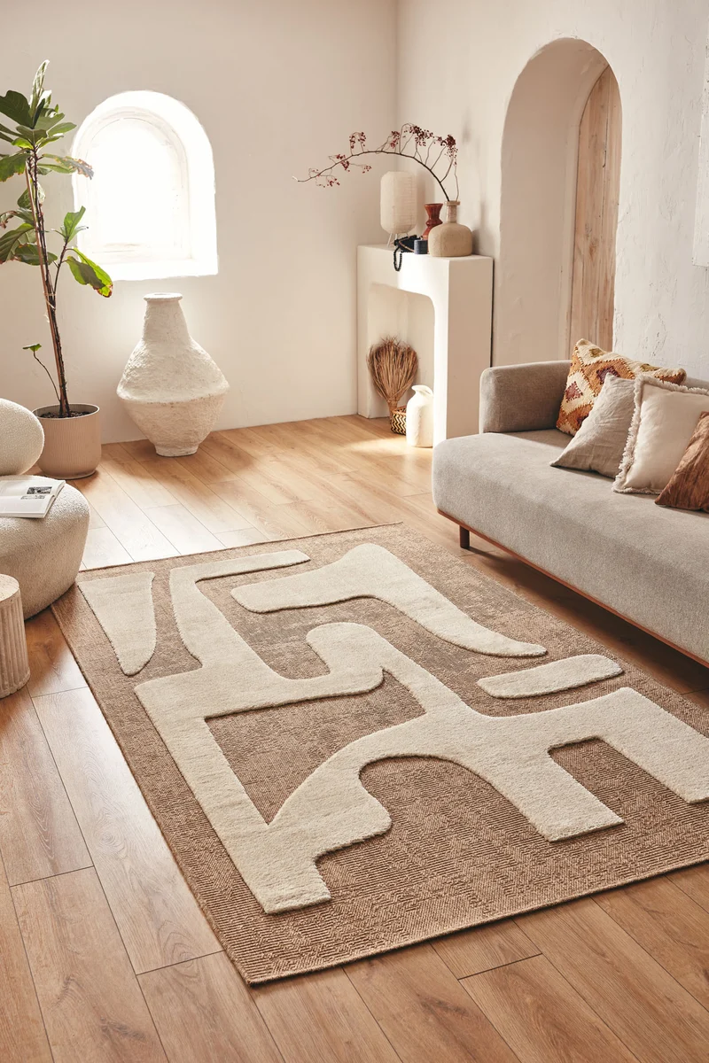 PALMA - Tapis aspect jute à motif graphique blanc - PAL9491BLA