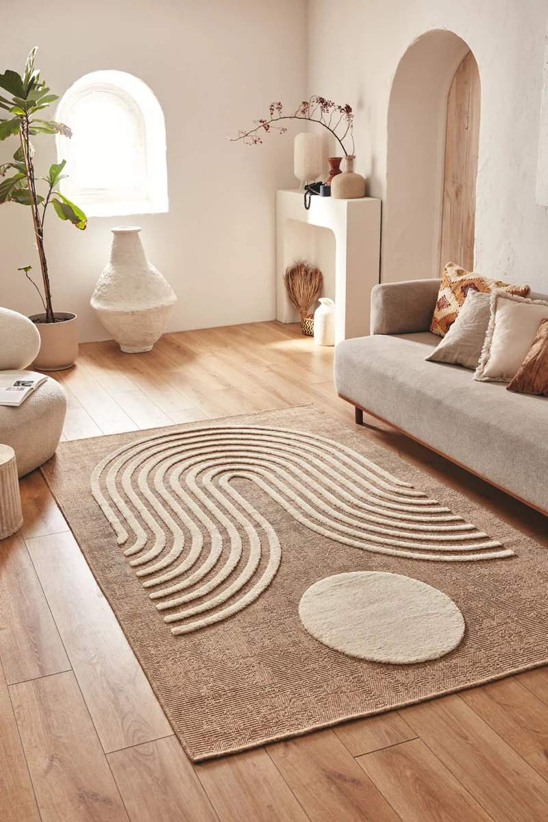 PALMA - Tapis aspect jute à motif organique blanc - PAL9499BLA